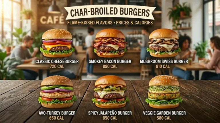 Char-Broiled Burgers With Price and Calories (