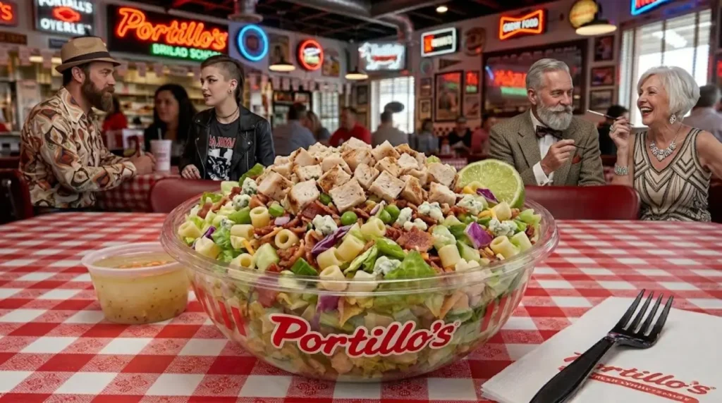 Portillo's Famous Chopped Salad with romaine, bacon, gorgonzola and house dressing