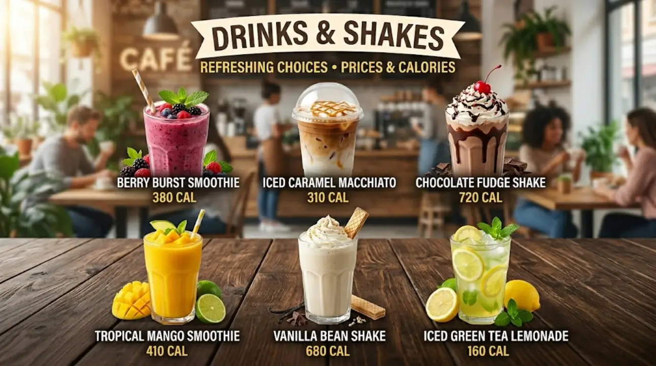 Drinks and Shakes With Price and Calories